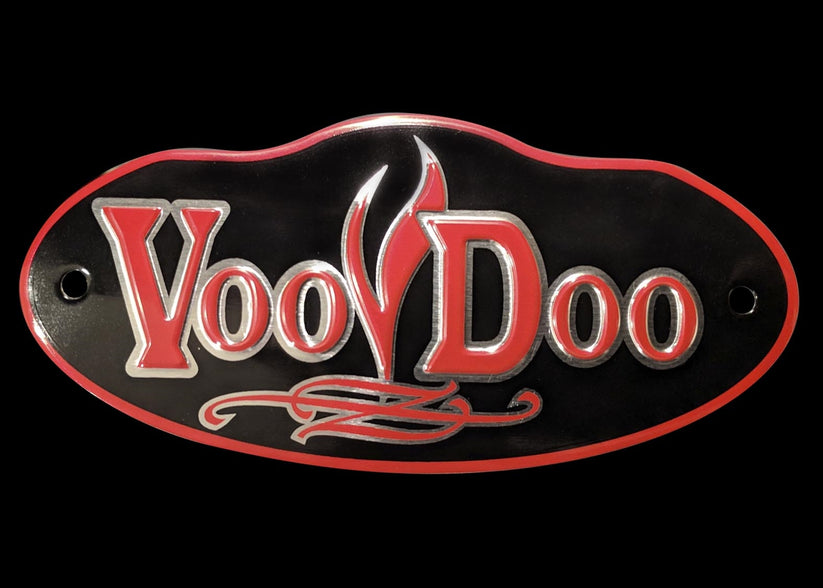 Voodoo Red Exhaust Badge For Mojo, Sidewinder and Performance Mufflers (VEBR)