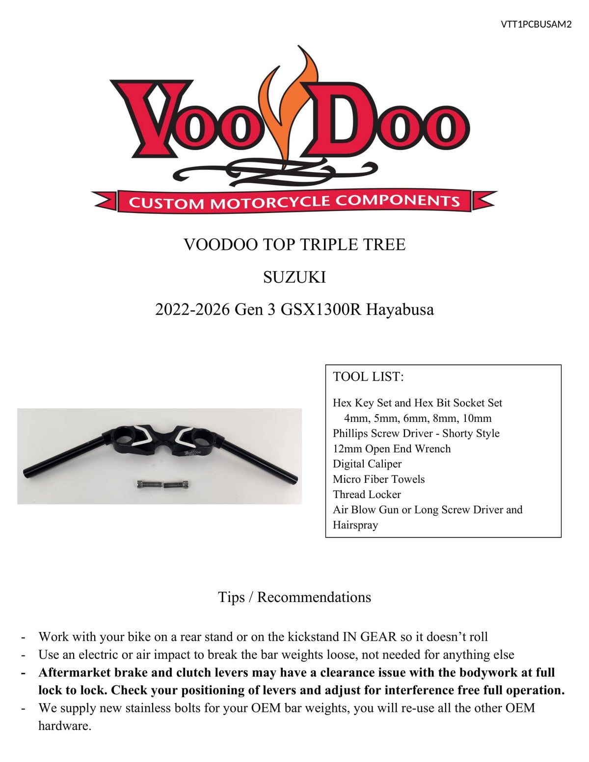 TOP TRIPLE TREE HAYABUSA 22-26 BLACK VTT1PCBUSAM2 – VooDoo Custom ...